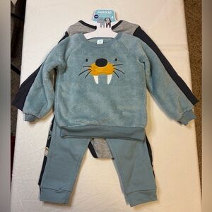 Pekkle Baby Walrus Plush Sweater & Pant 4 Piece Set - Seafoam 24mth